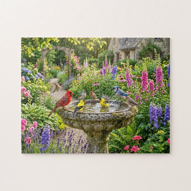 Summer Birdbath Garden Jigsaw Puzzle (Horizontal)