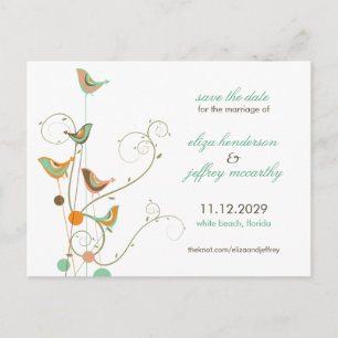 Summer Birds and Swirls Save The Date Postcard