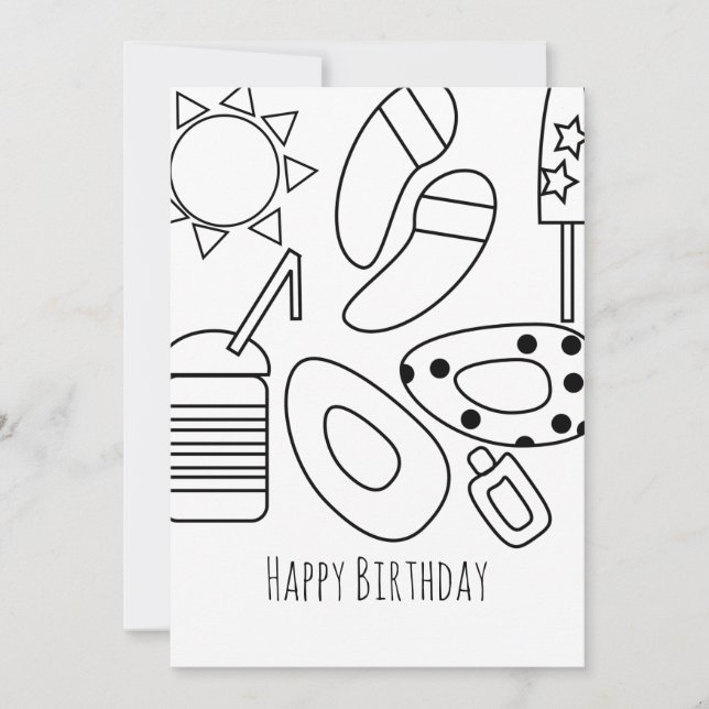 Summer Birthday Black White Card (Front)