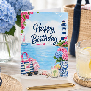 Summer Birthday Card for Her Preppy Coastal Pink