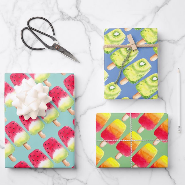 summer birthday Fruit Ice pop Popsicle Watermelon Wrapping Paper Sheet (Front)
