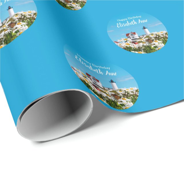 Summer Birthday Nubble Maine Lighthouse Wrapping Paper (Roll Corner)