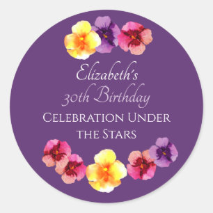 Summer Birthday Party Boho Purple Floral Birthday Classic Round Sticker