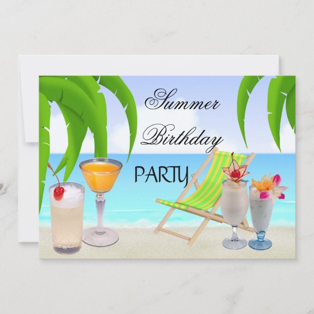 Summer Birthday Party Cocktails Tropical Beach Invitation (Front)