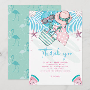 Summer Birthday Party Cute Pink Turquoise  Thank You Card
