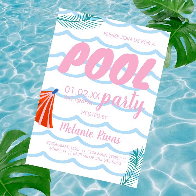 Summer Birthday Pool Beach Waves Invitation (Creator Uploaded)