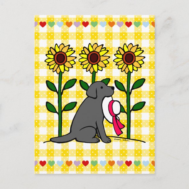 Summer Black Labrador with Sunflowers Postcard (Front)