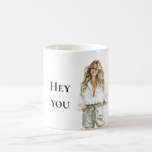 Summer Blond Lady Hey You Quote Coffee Mug