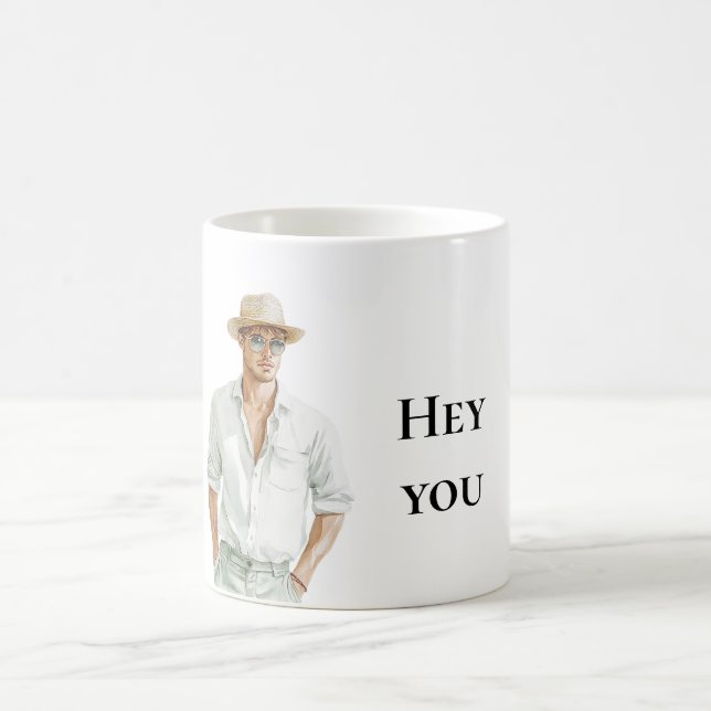 Summer Blonde Man Hey You Quote Coffee Mug (Center)