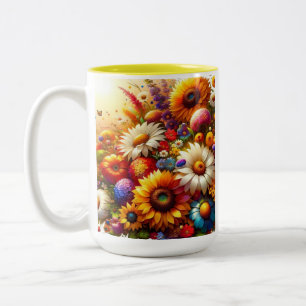 Summer Bloom - Exquisite Floral Two-Tone Coffee Mug