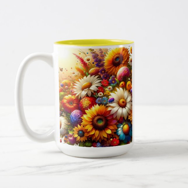 Summer Bloom - Exquisite Floral Two-Tone Coffee Mug (Left)