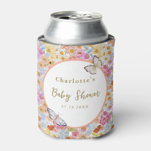 Summer Bloom Floral Butterfly Baby Shower Custom Can Cooler