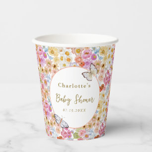 Summer Bloom Floral Butterfly Baby Shower Custom Paper Cups