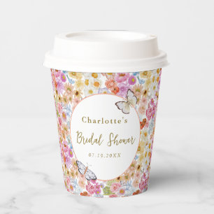 Summer Bloom Floral Butterfly Bridal Shower Custom Paper Cups