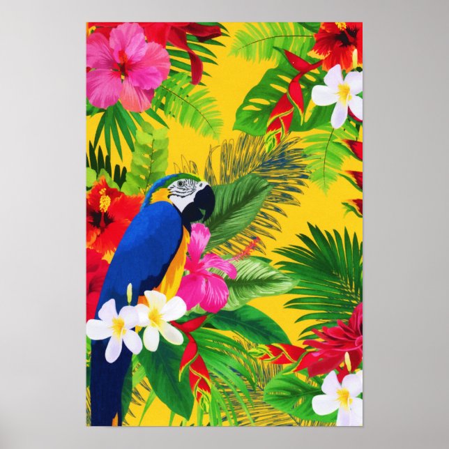 Summer Bloom Tropical Toucan Leaves Watercolor Poster (Front)
