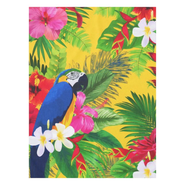 Summer Bloom Tropical Toucan Leaves Watercolor Tablecloth (Front)