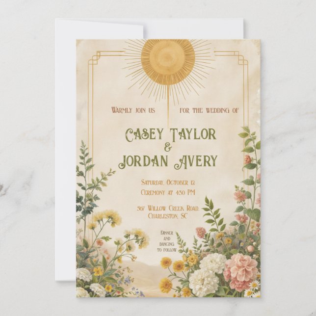 Summer Bloom Wedding Invitation Vintage Floral (Front)