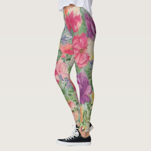 Summer Blooms Watercolor Flower Collage Leggings