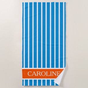 Summer Blue and Orange Stripes Personalised Beach Towel