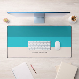 Summer Blue Beach Vibe Horizontal Stripe  Desk Mat