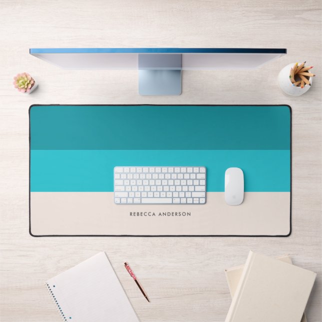 Summer Blue Beach Vibe Horizontal Stripe  Desk Mat (Office 1)
