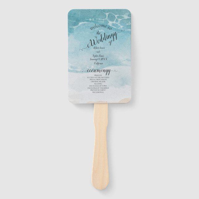 Summer Blue Beach Wedding  Hand Fan (Front)