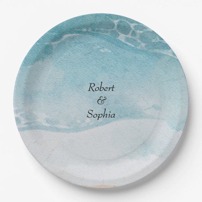 Summer Blue Beach Wedding Paper Plate (Front)