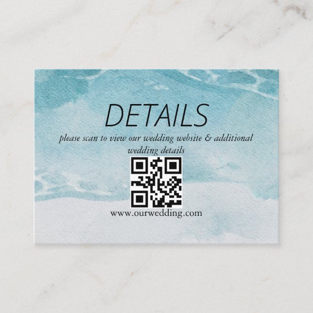 Summer Blue Beach Wedding QR Code Enclosure Card (Front)