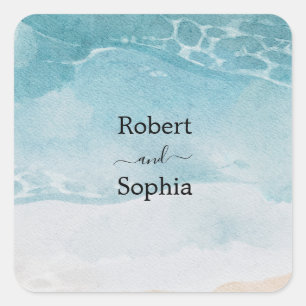 Summer Blue Beach Wedding Square Sticker