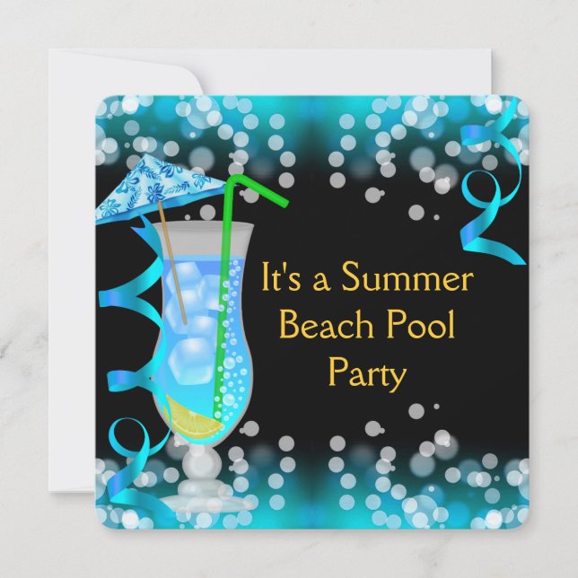 Summer Blue Cocktail Beach Pool Party Invitation (Front)