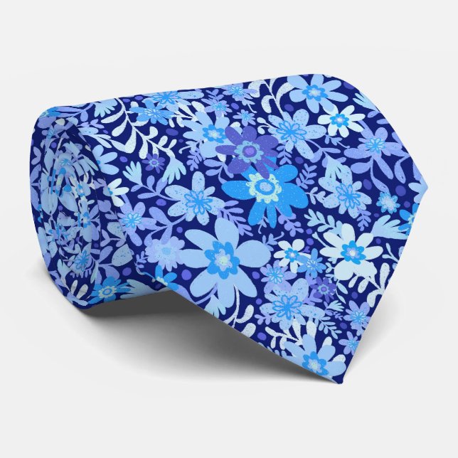 Summer Blue Daisy Blooms Neck Tie (Rolled)