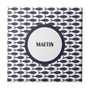 Summer Blue Fish Illustration Ceramic Tile