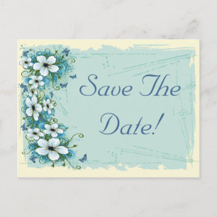 Summer Blue Floral & Butterflies Save The Date Announcement Postcard