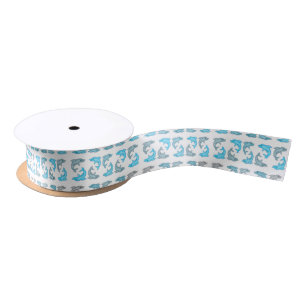 Summer Blue Grey Cute Dolphins Illustrations Satin Ribbon