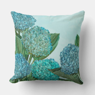Summer Blue Hydrangea Bouquet Cushion