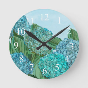Summer Blue Hydrangea Bouquet Round Clock