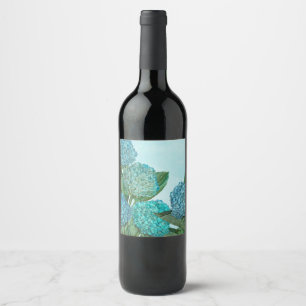 Summer Blue Hydrangea Bouquet Wine Label