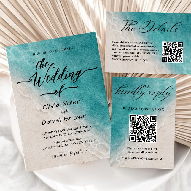 Summer Blue Ocean Beach Wedding Invitation (Creator Uploaded)