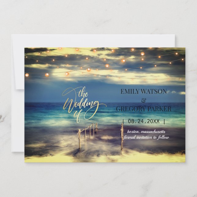 Summer Blue Ocean Beach Wedding Invitations (Front)