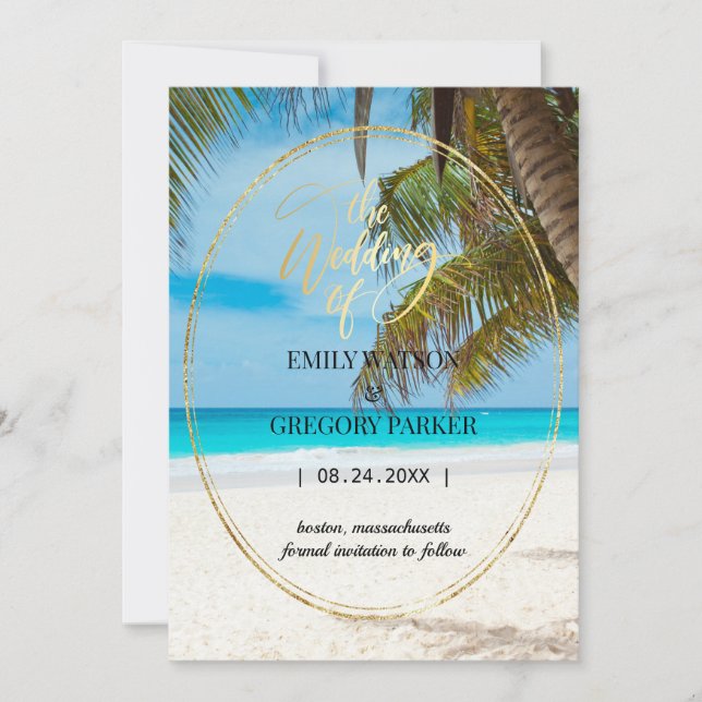 Summer Blue Ocean Beach Wedding Invitations (Front)
