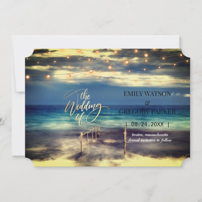 Summer Blue Ocean Beach Wedding Invitations (Front)