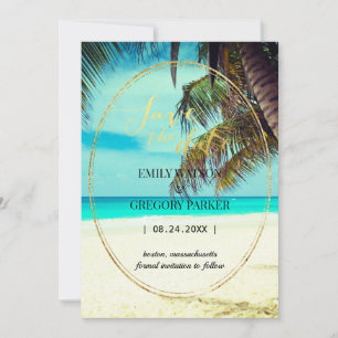 Summer Blue Ocean Beach Wedding Invitations