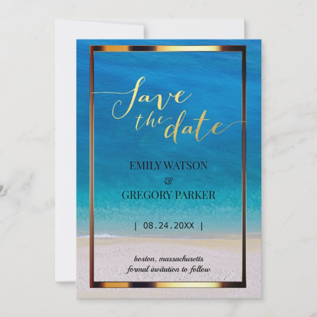 Summer Blue Ocean Beach Wedding Invitations (Front)