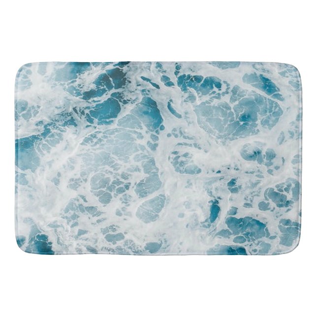 Summer Blue Ocean Wave Bath Mat (Front)