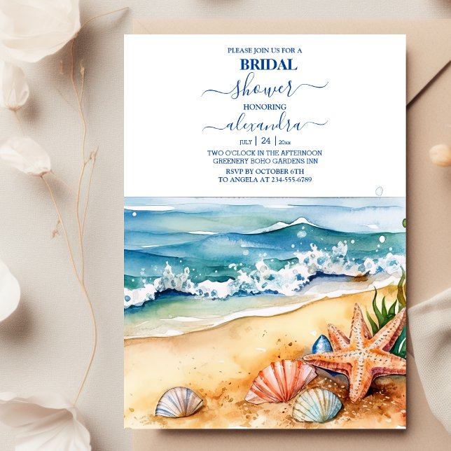 Summer Blue Ocean Waves Tropical Beach  Bridal  Invitation (Creator Uploaded)