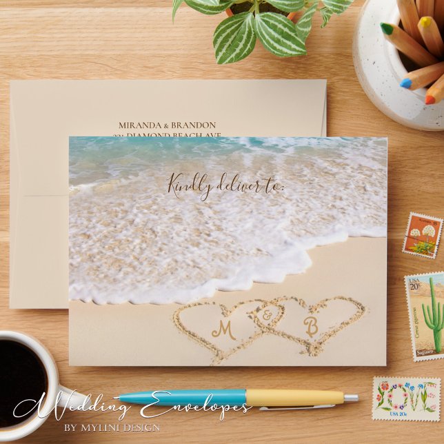 Summer Blue Ocean Waves Tropical Beach Wedding Envelope (Creator Uploaded)