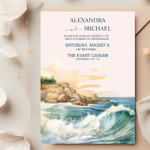 Summer Blue Ocean Waves Tropical Beach Wedding Invitation