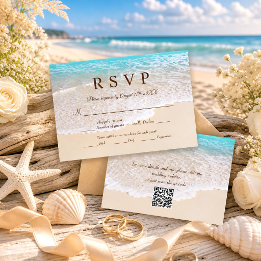 Summer Blue Ocean Waves Tropical Beach Wedding RSVP Card