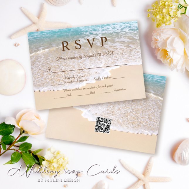 Summer Blue Ocean Waves Tropical Beach Wedding RSVP Card (Creator Uploaded)