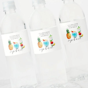 Summer Blue Pineapple Cocktails Birthday Party Water Bottle Label